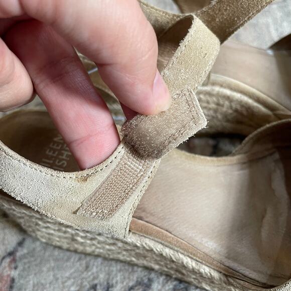 Eileen Fisher Nessa Espadrille Wedge Suede Leather Sandals Tan Beige Size 7 - Picture 8 of 12